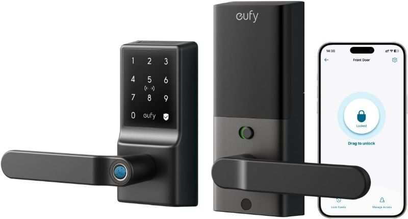Photo 1 of eufy Smart Lock C33, Keypad Door Lock with Handle, Fingerprint Door Knob, Keyless Entry Door Lock for Front Door and Bedrooms, Electronic Deadbolt, Wi-Fi, Remote App Control, IP53 Waterproof, Black