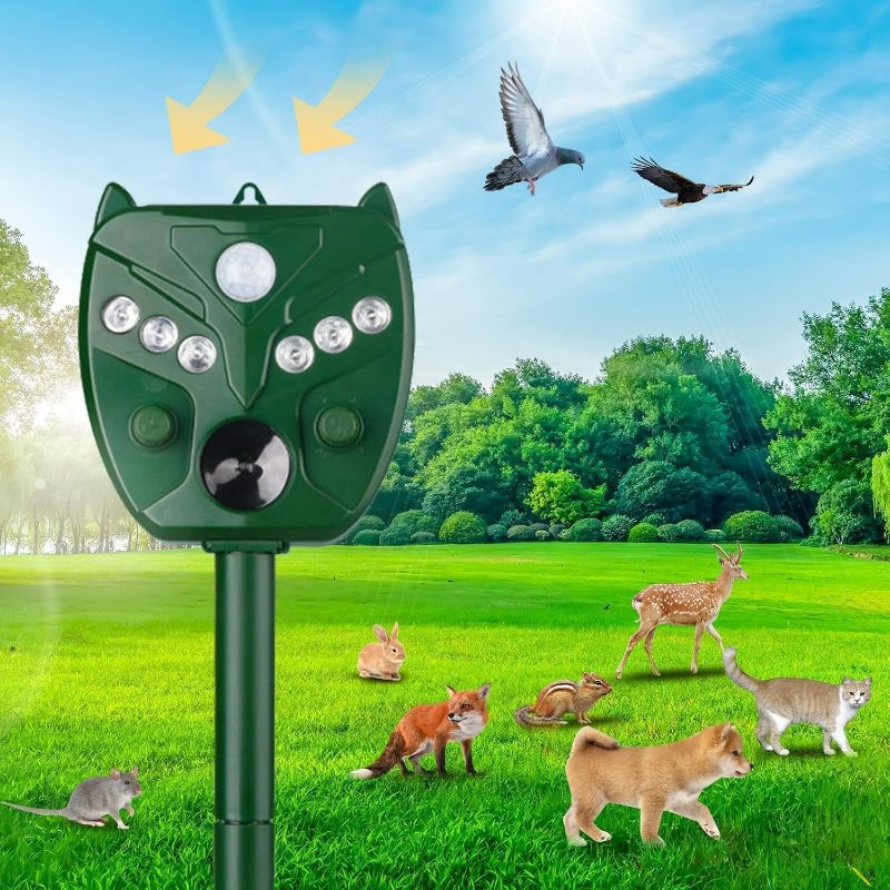 Photo 1 of Upgraded Solar Ultrasonic Animal Repeller, Dog Repellent Outdoor, Cat Deterrent with Motion Detection and 6 LED Flashing Light for Squirrel, Repellent for Raccoon, Skunk, Deer, Bird-Yard Farm Garden