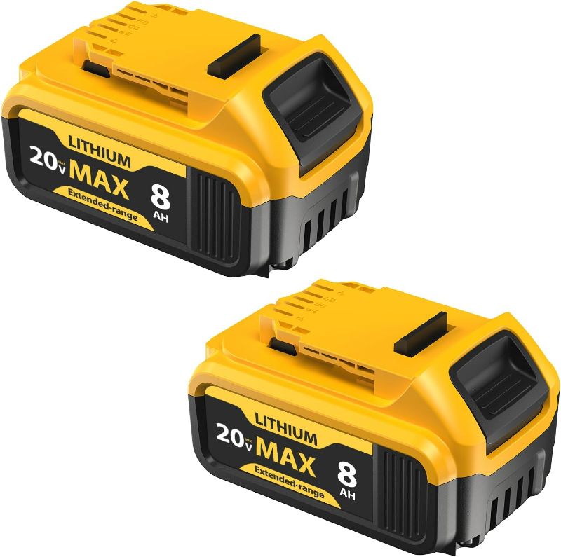 Photo 1 of 2-Pack 8000mAh 20V Max Lithium-ion Batteries for Dewalt - Replaces DCB201, DCB200, DCB205, DCB206, DCB207 - Seamless Compatibility with Dewalt 20V Max Battery Cordless Power Tools & Chargers