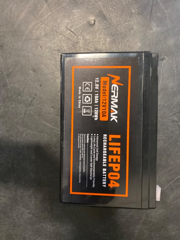 Photo 1 of NERMAK 12V 10Ah Lithium LiFePO4 Deep Cycle Battery, 2000+ Cycles Rechargeable Battery for Solar/Wind Power, Small UPS, Lighting, Power Wheels, Fish Finder and More, Built-in 10A BMS