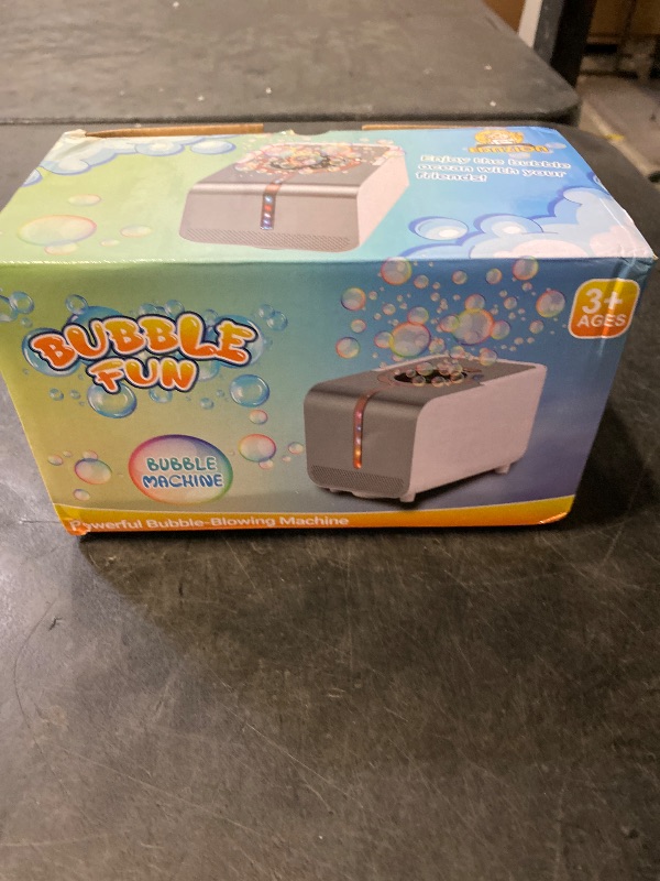 Photo 1 of Bubble Machine - Durable Automatic Bubble Blower with LED Lights, Waterproof Motor Over 20,000 Bubbles/Minute, Perfect for Kids' Parties Indoor & Outdoor Fun - Plugin or Battery Powered - Sleek Silver