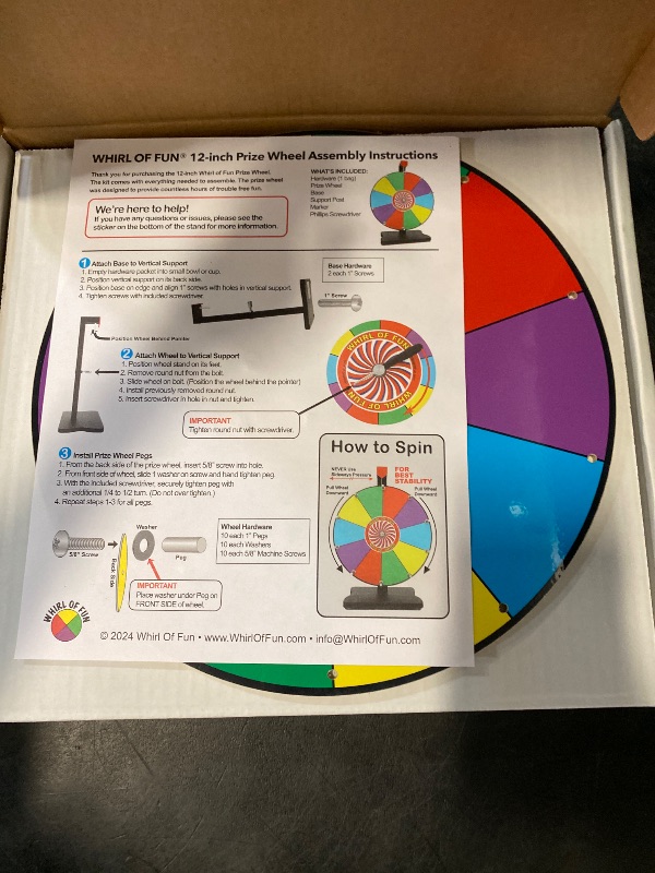 Photo 1 of 12 inch Prize Wheel - Spinning Wheel for Prizes with Stand, 10 Color Slots, Heavy Duty, Dry Erase Surface, Portable, Carnival Games, Tools Marker Included, Made in USA