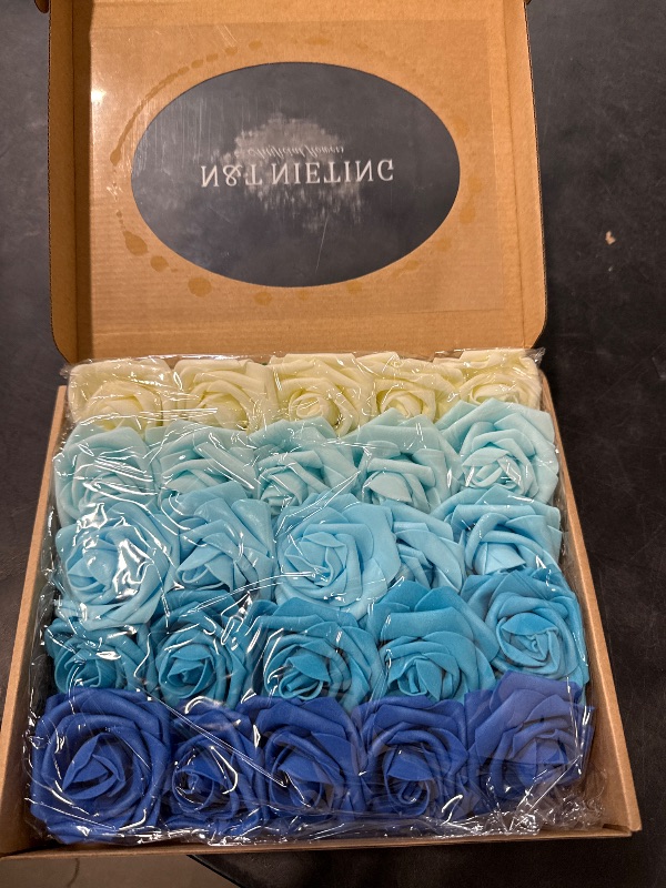 Photo 1 of N&T NIETING Blue Roses Artificial Flowers, 25pcs Fake Flowers Rose Perfect for DIY Wedding Bridesmaid Bridal Bouquets Centerpieces Home Flower Arrangement Decoration, Series Blue