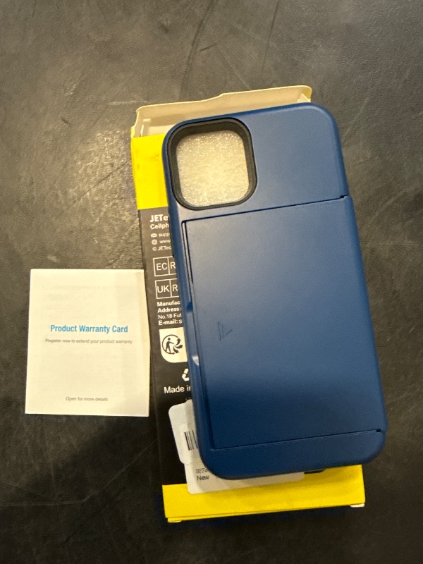 Photo 1 of JETech Wallet Case for iPhone 12/12 Pro 6.1-Inch with Card Holder, Dual Layer Shockproof Protective Phone Cover, Sliding Hidden Slot (Blue)