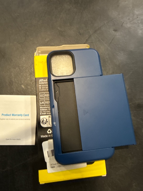 Photo 1 of JETech Wallet Case for iPhone 12/12 Pro 6.1-Inch with Card Holder, Dual Layer Shockproof Protective Phone Cover, Sliding Hidden Slot (Blue)