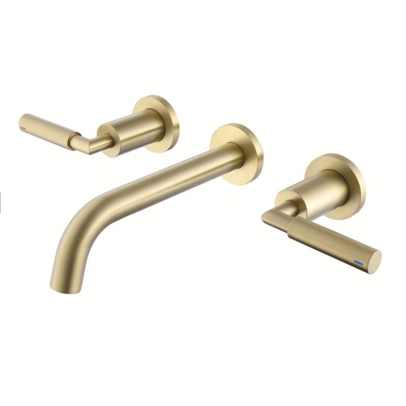Photo 1 of Wall-Mounted Lavatory Faucet with Twin Levers and Arc Spout