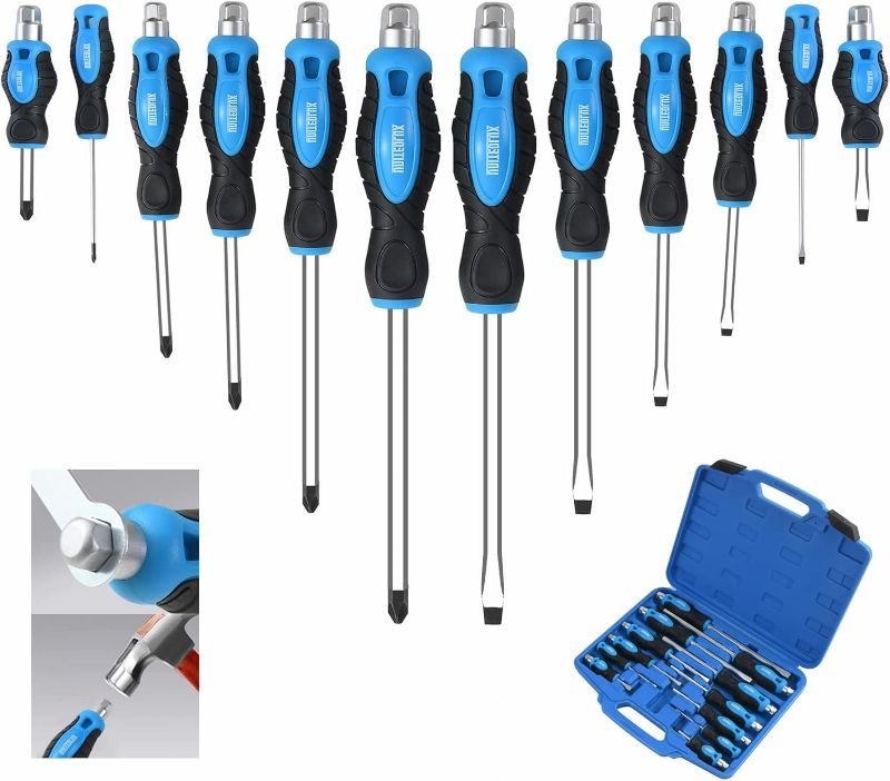 Photo 1 of 12-Piece Magnetic Screwdriver Set, Heavy Duty Screwdriver Set Go-Thru Steel Blades, High Torque 6 Phillips & 6 Flat Head Tips Screwdrivers Set with Case