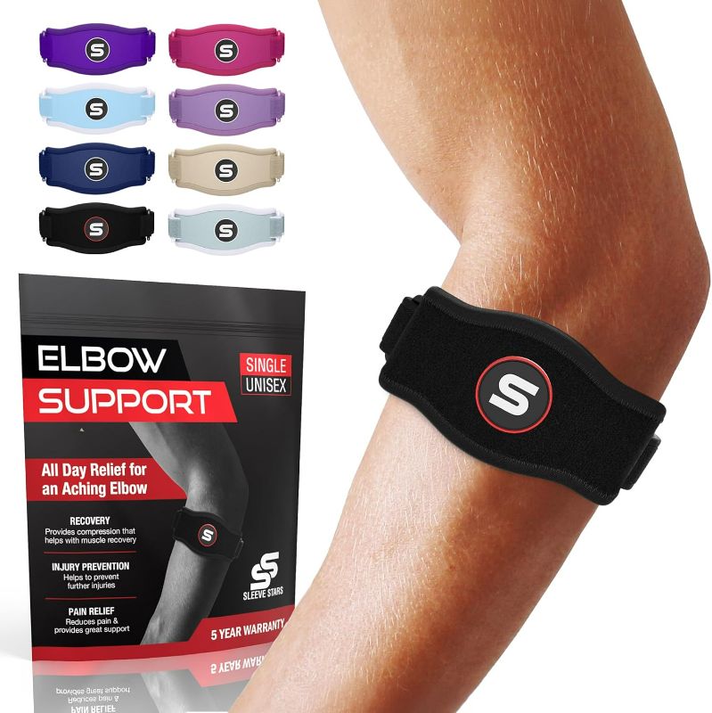 Photo 1 of Sleeve Stars Tennis Elbow Brace for Women - Adjustable Tennis Elbow Strap, Golfers Elbow Brace for Men, Counterforce Brace for Tennis Elbow for Tendonitis Relief, Fits 9"-23" (Single/Black)