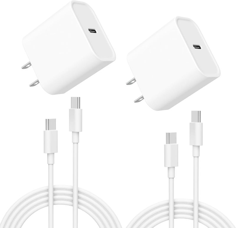 Photo 1 of iPhone Charger, 2 Pack 20W USB C Fast Wall Charger Block with 2 Pack 6 FT USB-C to C Cable for iPhone 16 15/15 Plus/15 Pro/15 Pro Max/iPad Pro/Air/Mini, Galaxy, AirPods Pro