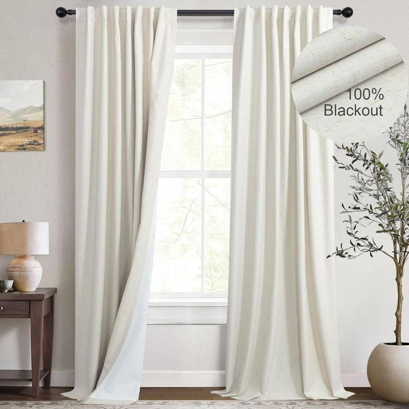 Photo 1 of Cream Linen Boho Blackout Curtains 90 Inches Long Length 2 Panel Set Sliding Glass Door Sun Heat Blocking Curtain for Bedroom Living Room Darkening Insulating Drape Country Style Farmhouse Cottagecore