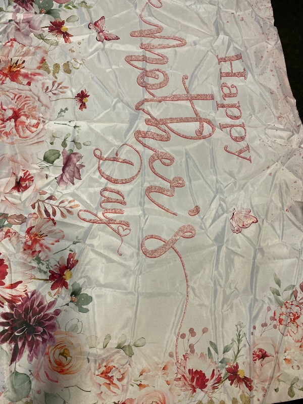 Photo 1 of Mocsicka Mothers Day Backdrop Pink Floral Happy Mother's Day Photo Background Rose Gold Dots Flowers Mothers Day Decorations Cake Table Banner Supplies Studio Props (7x5ft (82x60 inch))