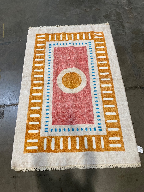 Photo 1 of Lukinbox Boho Area Rugs for Bedroom, 4x6 Sun Washable Living Room Rug, Super Soft Non-Slip Colorful Circular Rainbow Rug for Kids Room Playroom Nursery Room Dinning Room
