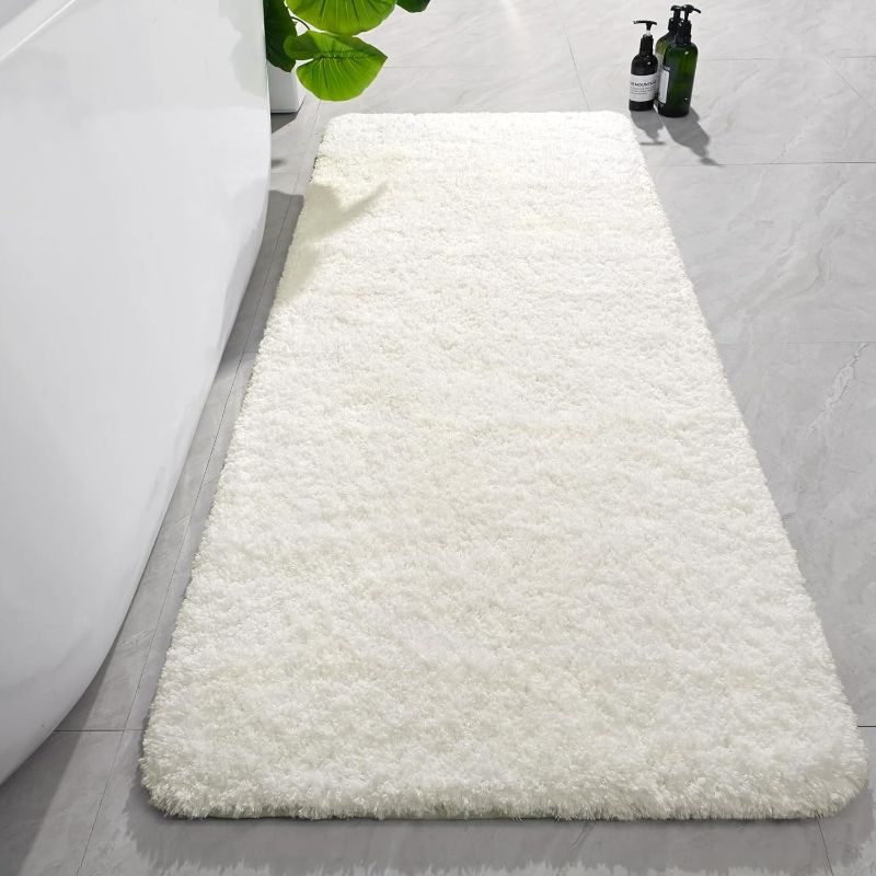 Photo 1 of AROGAN Cream White Luxury Long Bathroom Runner Rug 24×60 Inch, Soft and Absorbent Non Slip Bath Mat, Rubber Backing Quick Dry Rugs Carpets, Machine Washable Plush Mats for Shower Floor