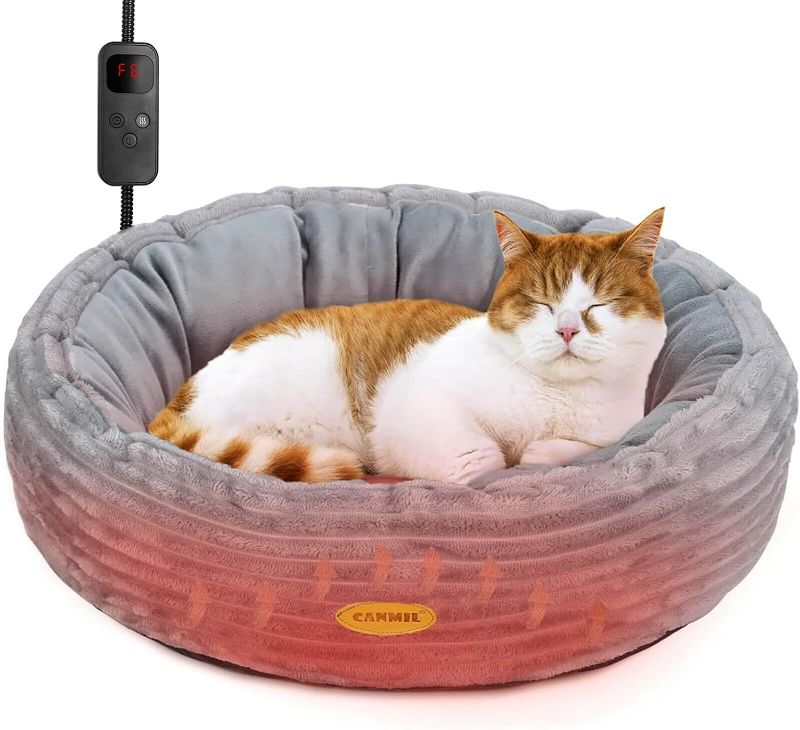 Photo 1 of Heated Cat Bed for Indoor Cats, 20’’ Electric Cat Heated Bed Pet Warming Bed for Cats and Small Dogs, Washable Calming Round Donut Pet Bed with Heating Pad, Indoor Use