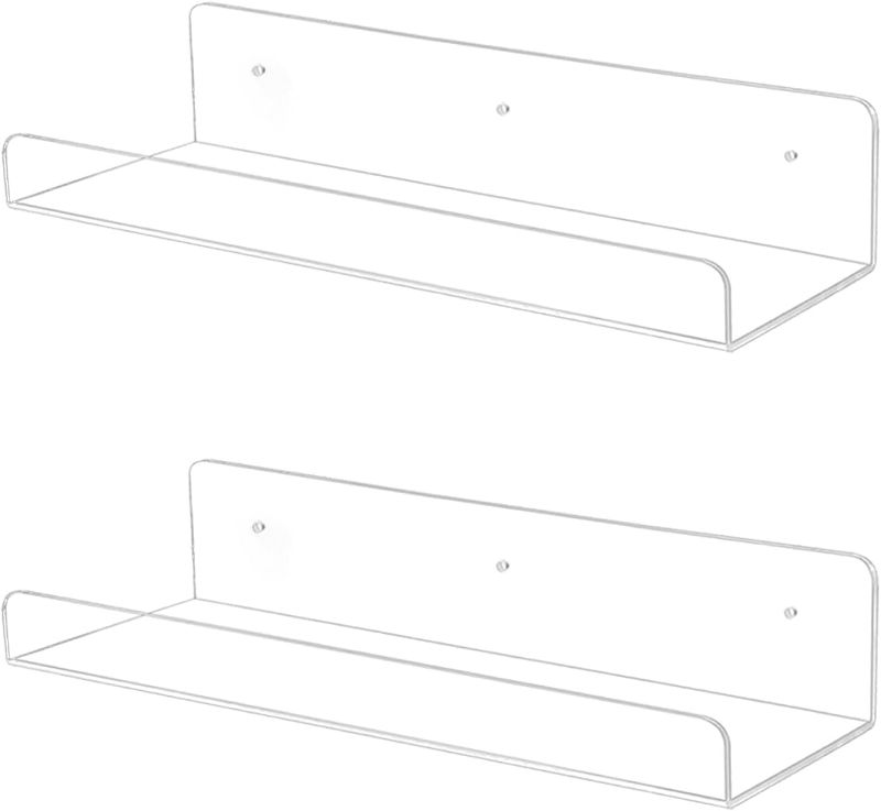 Photo 1 of TONICE 2 Pack Acrylic Shelves for Wall 15in Floating Shelf Wall Mounted Set for Room, Bedroom, Bathroom, Kitchen, Living Room, Office Book Shelf Storage Decor