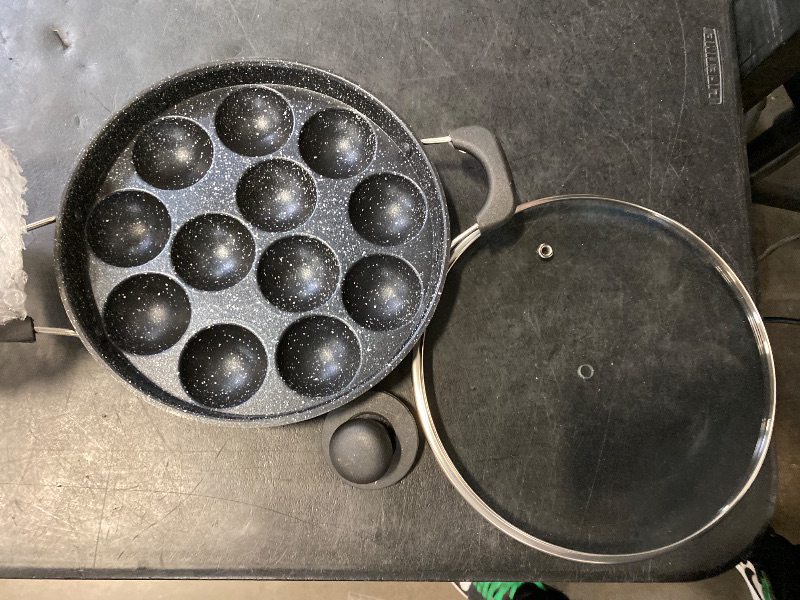 Photo 1 of Appam Pan Nonstick Coating with Glass Lid Paniyaram Pan Appa Chetty Appam Maker Pan Diameter 9.5 Inch