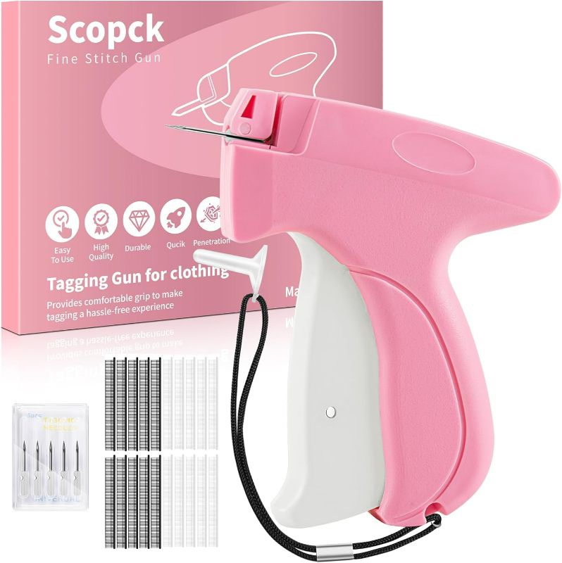 Photo 1 of Stitch  For Clothes - Handheld Stitch Tag Gun Quick Clothing Fixer - Tagging Gun - Sewing Kit Includes 6 Needle, 1000 Black Fasteners & 1000 White Fasteners (Pink)