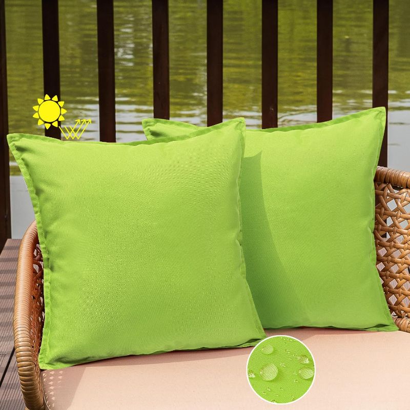 Photo 1 of Outdoor Waterproof Pillow Covers 16x16 Set of 2 Sunbrella Decorative Square Solid Couch Pillow Covers with Wide Edge for Patio Tent Sofa Bed Living Room, Green