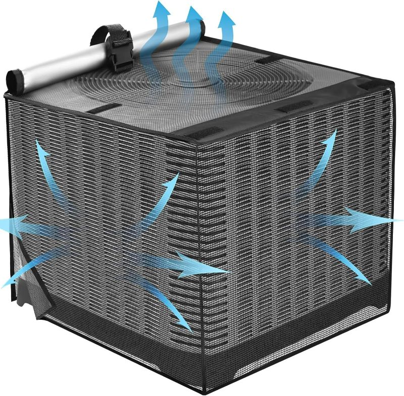 Photo 1 of Air Conditioner Covers for Outside, Breathable Full Mesh With Waterproof Top Air Conditioner Cover for All Seasons, AC Unit Cover Protect from Cotttonwood Fluff, Leaves, Debris, 34x34x30 Inch-Black