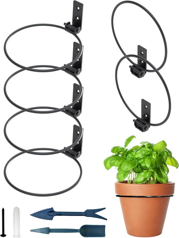 Photo 1 of NACETURE Flower Pot Holder Ring for Wall Mount Foldable – Heavy Duty Round Metal Planter Hooks Hangers - Fence Pot Plant Holders Hanging Bracket for Outdoor Indoor (6 Inch 6 Pack)