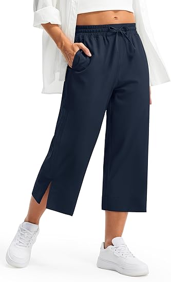 Photo 1 of Size XXL Libin Lightweight Wide Leg Capri Pants for Women High Waisted Quick Dry Casual Travel Pants Loose with Pockets Walking