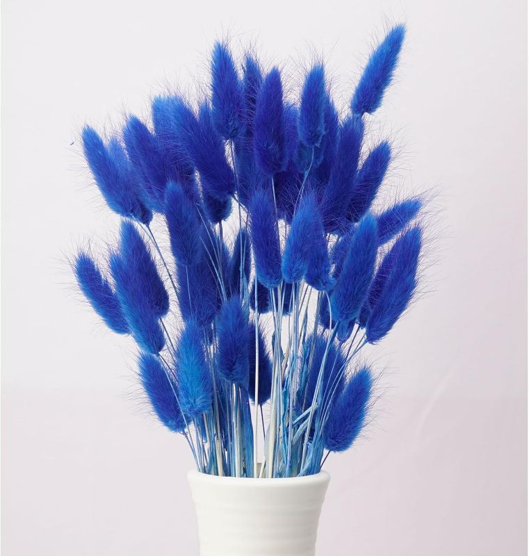 Photo 1 of 120pcs Blue Bunny Tail Pampas Grass Dried Flowers for Vase Boho Flowers Dried Babys Breath Wedding Decor Dry Flowers for Vase (Blue 120 PCS)