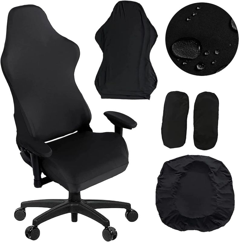 Photo 1 of Gaming Chair Cover, Ergonomic Office Computer Game Chair Slipcovers, Stretchy Polyester Covers, 4pc/Set with Armrest Covers/Back/Seat Cover for Reclining Racing Gaming Chair Black