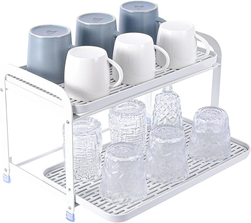 Photo 1 of Cup Organizer Rack, Double Layer Space Saving Removable Tray Cup Drying Rack, Countertop Mug Holder Spice Rack Kitchen Storage Organizer Shelf for Drinking(Large: 50 X 35 X 15cm / 19.7 X 13.8 X 5.9in)
