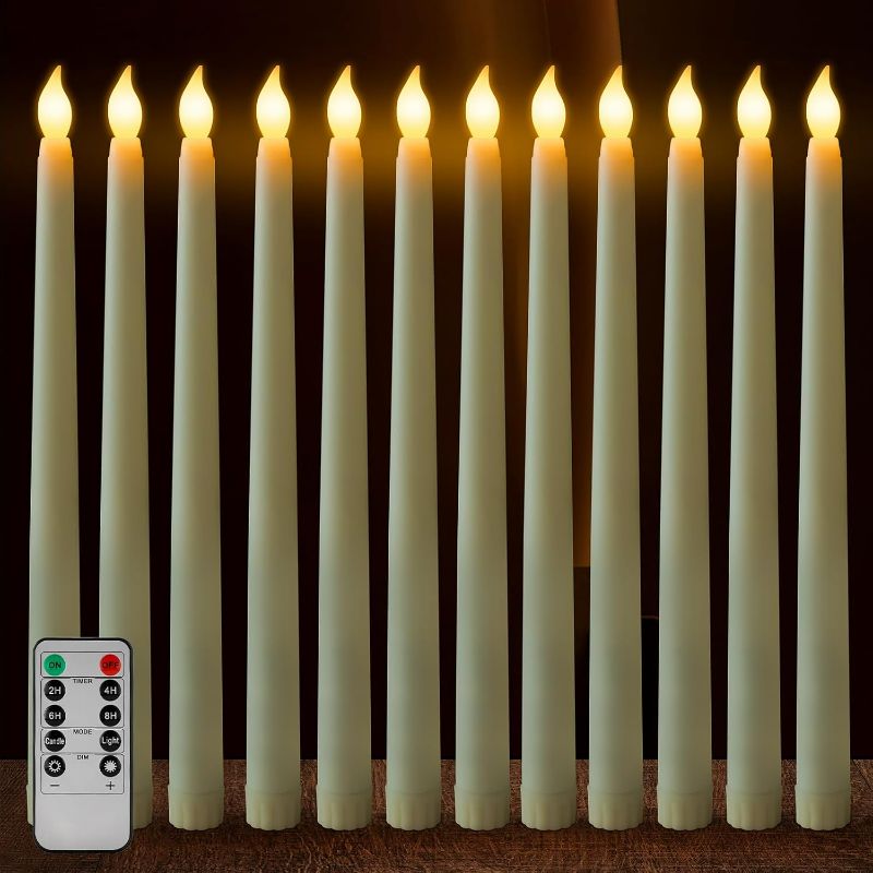 Photo 1 of Sequpr 12 Pcs Flameless Taper Candles Flickering with Remote Timer, Battery Operated Taper Candles, 10.63inches Led Candlesticks for Christmas, Thanksgiving, Church, Wedding Decorations(Ivory)