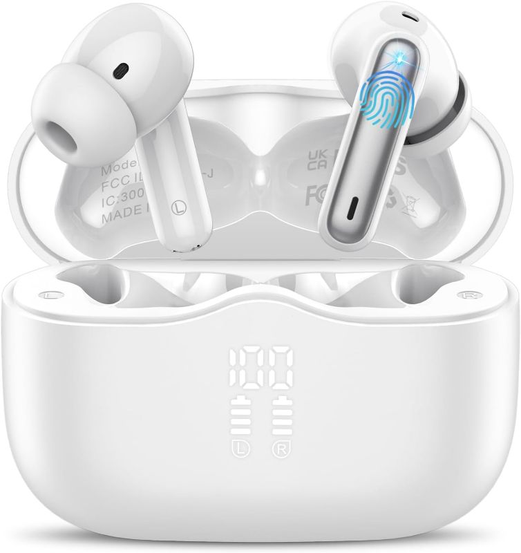 Photo 1 of Wireless Earbuds, Bluetooth 5.4 Headphones in Ear with 4 ENC Noise Cancelling Mic, New Wireless Earphones HiFi Stereo Deep Bass 40H Playtime, In-Ear Bluetooth Earbuds LED Display IP7 Waterproof, White