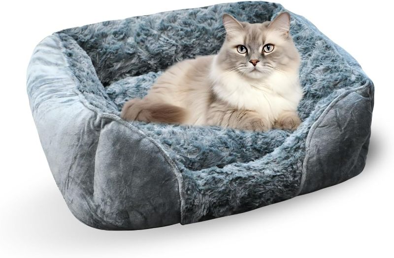 Photo 1 of KINGROCK Square Washable Dog Bed for Medium Small Dogs, Bolster Bed with Rose Circle Plush, Thick Fill