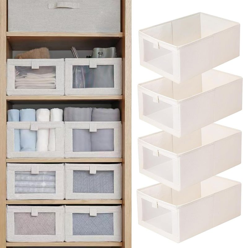 Photo 1 of Linen Closet Organizers And Storage, 4 Pack Closet Storage Bins Linen Closet Baskets for Closet Organization Foldable Closet Organizer Bins with Clear Window For Organizing Clothing, Jeans, Shelves