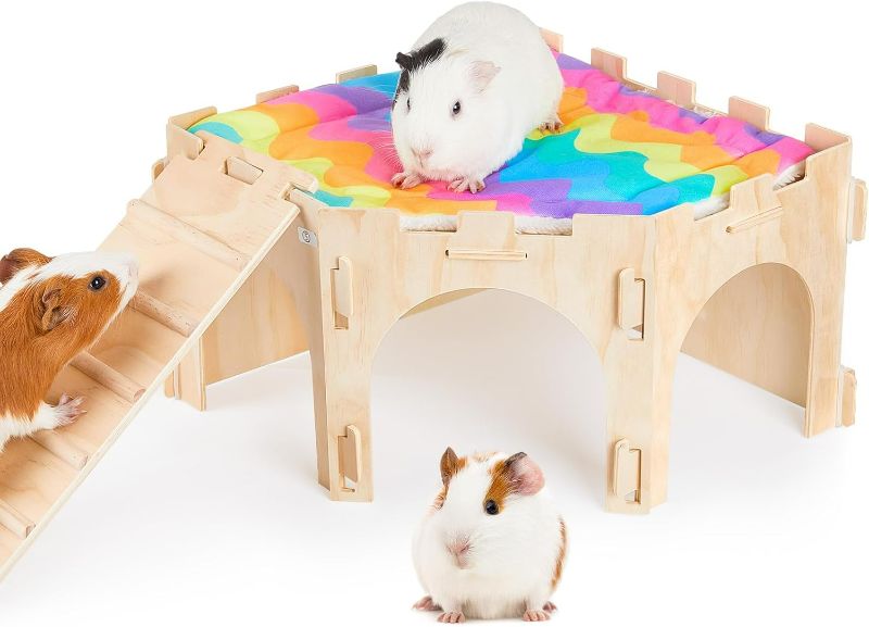 Photo 1 of Guinea Pig Hideout, Bienbee Sturdy Wooden Rabbit Hideout, Large Corner Guinea Pig House Guinea Pig Castle with Soft Mat and Stair for Chinchilla Hamsters Bunny Hedgehog Squirrel Guinea Pig Accessories