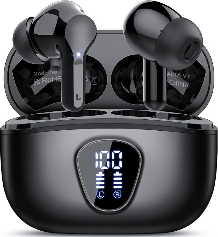 Photo 1 of Wireless Earbuds, Bluetooth 5.4 Headphones HiFi Stereo, Bluetooth Earbuds with ENC Noise Cancelling Mic, IP7 Waterproof in Ear Earphones, 48H, LED Display Ear buds for Pad Workout Sports, Black