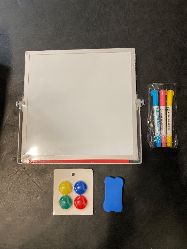 Photo 1 of Small Desktop Weekly Planner White Board - Calendar 10"x10" Dry Erase Magnetic to Do List Board with Stand, 3 Markers, 4 Magnets, Eraser - Portable Tabletop Whiteboard for Home School & Office