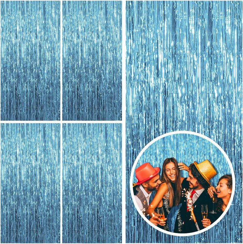 Photo 1 of 5 Pack Blue Backdrop Curtain Tinsel Streamers Ocean Themed Decor Birthday Party Decorations Foil Fringe Backdrop Graduation Baby Shower Bachelorette Winter Party Decorations Supplies