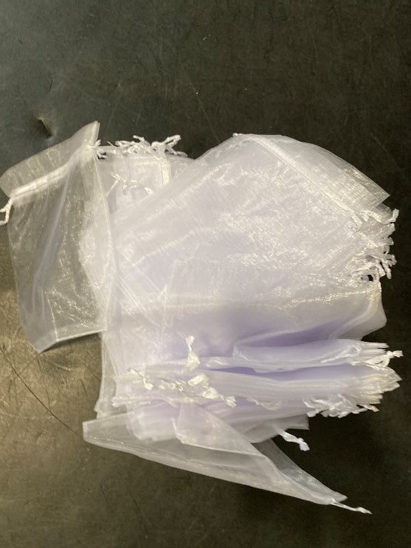Photo 1 of 100PCS Sheer Organza Bags - White Wedding Favor With Drawstring, 4x6 Inches Jewelry Gift for Party, Festival, Makeup