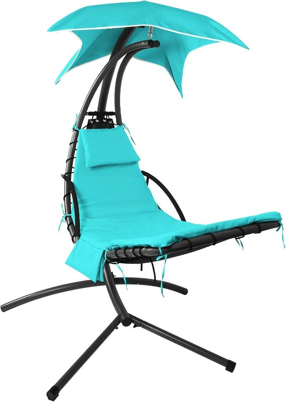 Photo 1 of Lenahdale Hammock Umbrella-Lounge Chair Swing Cushion Cover Outside, Machine Washable -Waterproof-Breathable Hanging Chaise Lounge Outdoor Cushions Covers and Umbrella (Cushion Not Included), Blue