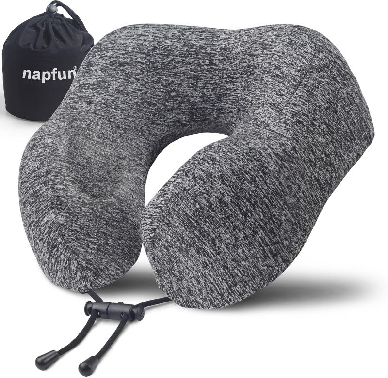 Photo 1 of napfun Travel Pillow for Airplane, Premium Memory Foam Neck Pillow for Flight Headrest Sleep, Portable Plane Accessories, Deep Gray