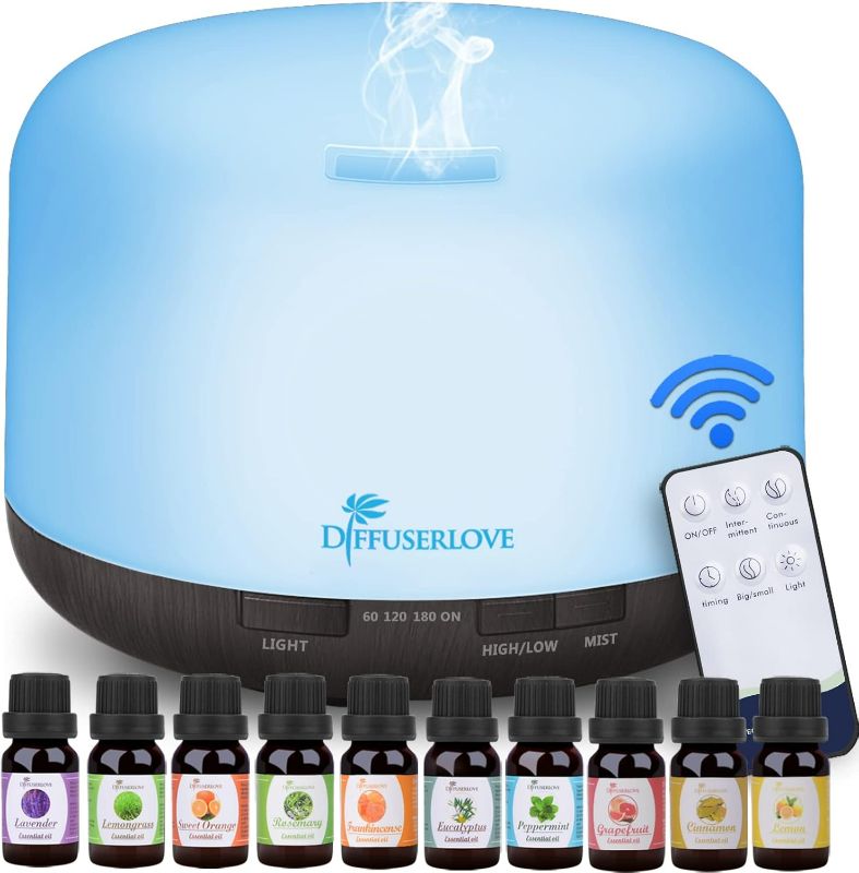 Photo 1 of Diffuserlove Essential Oil Diffuser 500ML Aromatherapy Diffuser Mist Humidifiers 7 Color LED Lights Diffusers for Home Office Bedroom (Size:6.7" L x 6.7" W x 4.7" H)