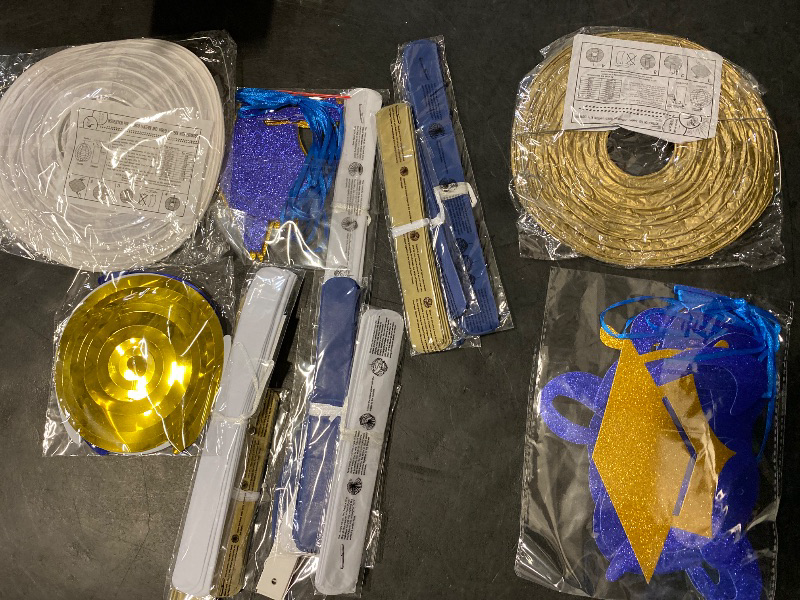 Photo 1 of 2025 Blue Class-Congratulations Prom Graduation Party-Decorations - 22pcs High School College Grad Supplies Decor, Royal Navy White Gold Tissue Pom Poms Streamers, Paper Flowers Lanterns Hugmoon