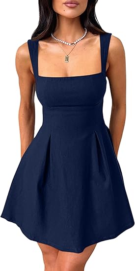 Photo 1 of Size S YMDUCH Women's Sexy Sleeveless Square Neck Adjustable Straps Bow Tie A-line Mini Party Club Dress