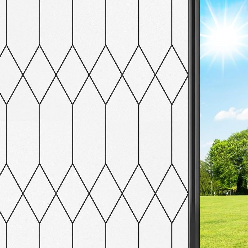 Photo 1 of Window Privacy Film Frosted Stained Glass Decorative, UV Heat Blocking Static Cling, Non Adhesive Removable Coverings Bathroom Home, 17.5" x 78.7"