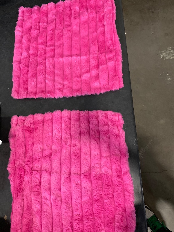 Photo 1 of ZLINA Set of 2 Hot Pink Faux Fur Decorative Throw Pillow Covers Fluffy Striped Pillowcase Cushion Covers 18 x 18 Inch Decor Sofa Couch Bedroom