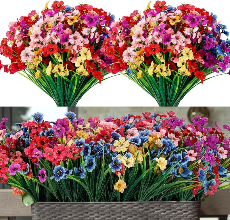 Photo 1 of 20 Bundles Artificial Flowers for Outdoor Indoor Garden Home Decoration,No Fade Fake Plastic Flowers Faux Plants for Decoration Hanging Planters