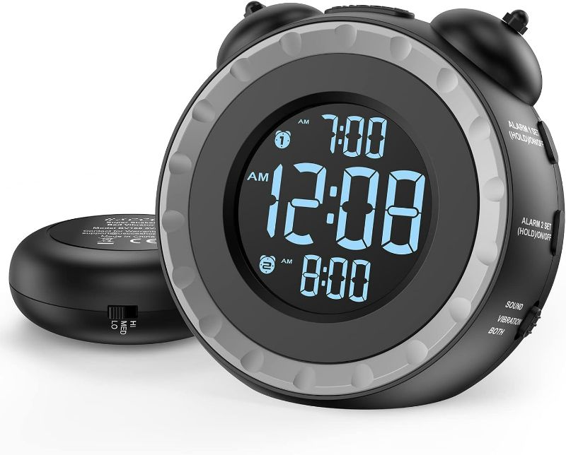 Photo 1 of uscce Loud Dual Alarm Clock with Bed Shaker - 0-100% Dimmer, Vibrating Alarm Clock for Heavy Sleepers or Hearing Impaired, Easy to Set, USB Charging Port, Snooze, Battery Backup

