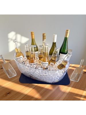 Photo 1 of 5.5L 16.7x6.4x7.3in Ice Bucket 2PCS with Drying Mat & Scoops for Parties, Mimosa Bar Supplies Beverage Tubs for Champagne Beer Sparkling Wine, Acrylic Drink Cooler/Holder Food Grade Boat Shape