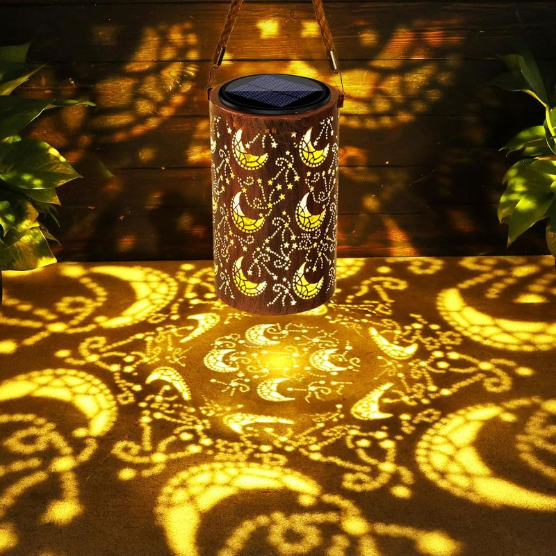 Photo 1 of Toodour Solar Lantern Outdoor, Hanging Solar Outdoor Lights Garden Decor, Waterproof Hollow Out Retro Metal Moon Decorative Lights for Patio, Balcony, Yard, Walkway, Landscape, Outdoor Decor