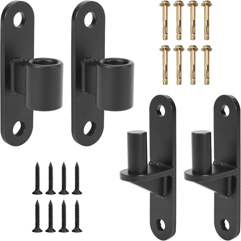 Photo 1 of Wall Mount Gate Hinges, 2 Pairs Heavy Duty Fence Gate Hinges 5/8'' Pin Fence Post Hinge Set for Wooden or Concrete Fence Gate (Black, Screws Included)