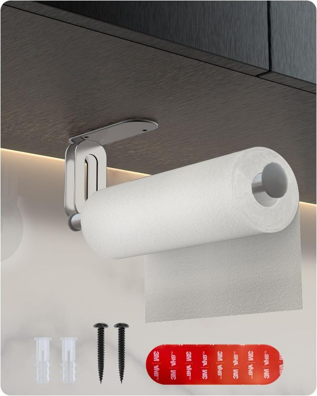 Photo 1 of Paper Towel Holder - Kerisgo Paper Towel Holders Under Cabinet for Kitchen,Strong Adhesive Paper Towel Roll Rack for Bathroom,Wall Mounted Toilet Paper Holder for Bathroom,RVs,Sink,Glass(Silver)